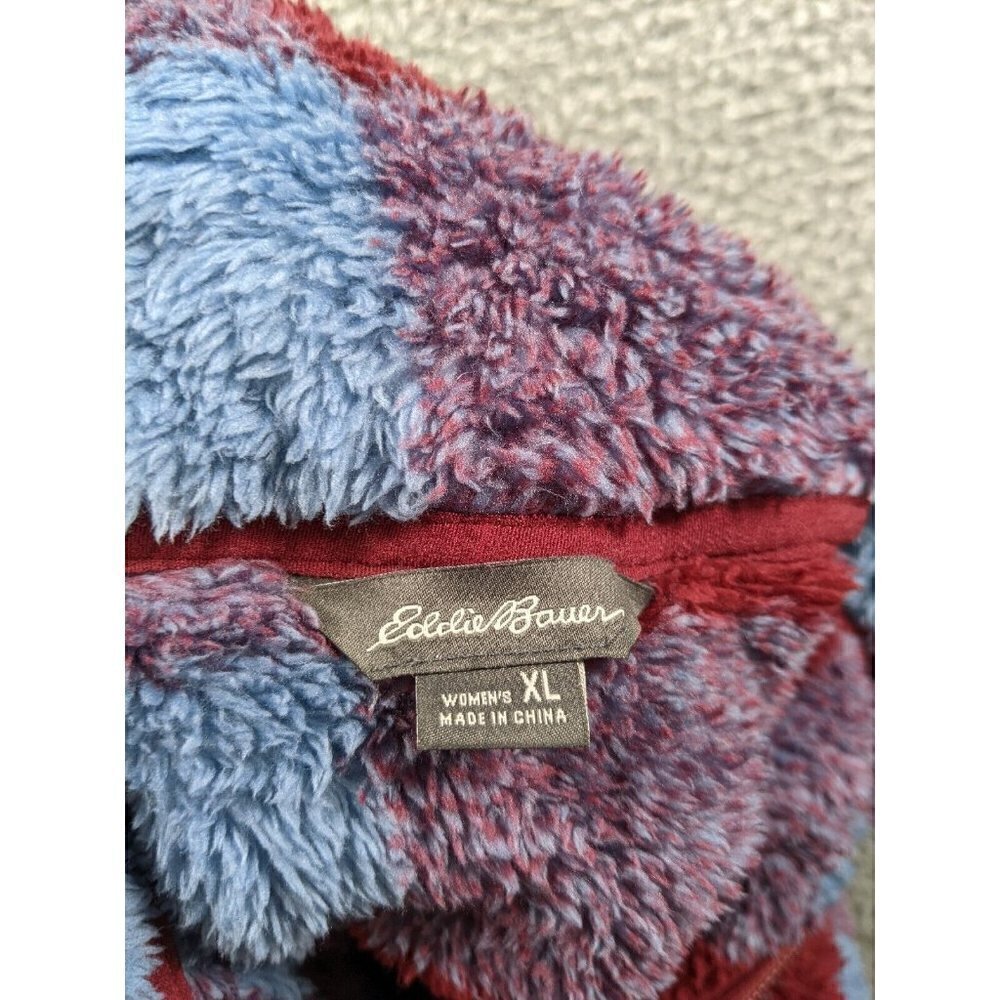 Eddie Bauer Sweater Jacket Womens XL Teddy Plush Fleece Check Plaid 1/4 Zip Mock - Picture 3 of 12